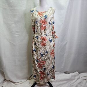 Caribbean Joe Vintage Cream Floral Faux Wrap Sleeveless Maxi Dress Size XL